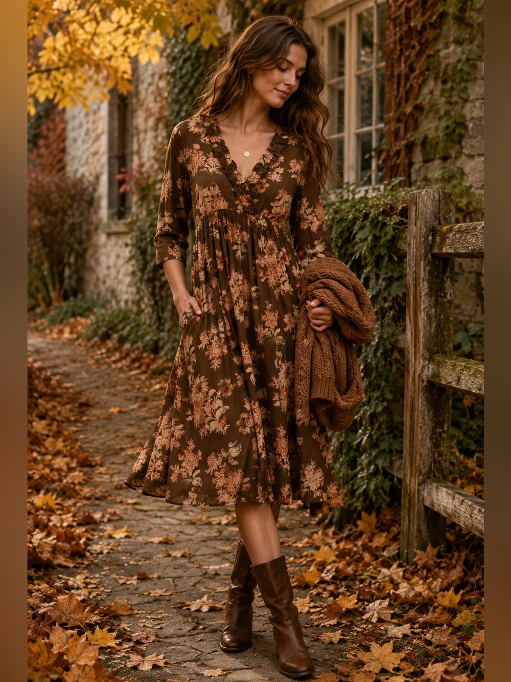 April Cornell Brown Floral Prairie Dress Cottagecore Boho Size S - Picture 2 of 13